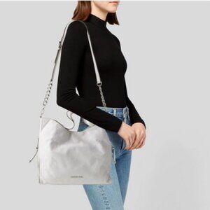 Michael Kors Devon White Leather Shoulder Bag